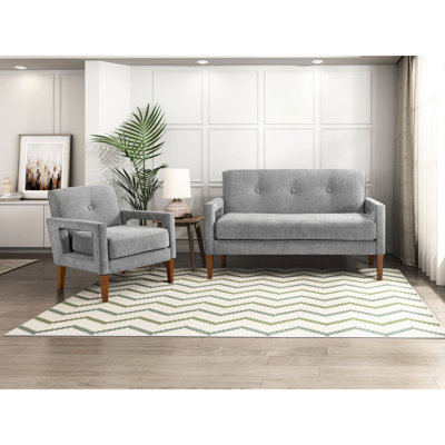 Meuble de salon 2 pièces au design moderne, tissu chenille beige, ressorts ensachés et pieds en noyer massif, housses de siège amovibles, capacité de 3