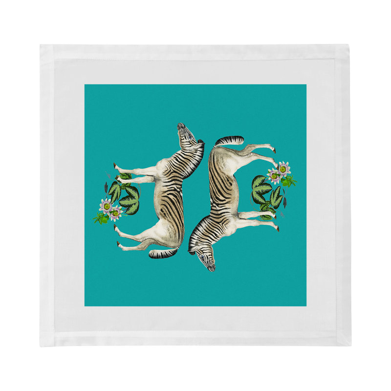 Zebra Seeing Double Cotton Sateen Dinner Napkins, Teal