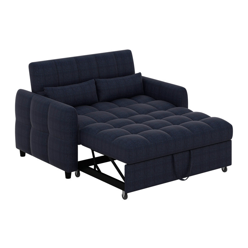 Loveseat Sofa Bed With Adjustable Backrest, USB Ports & Two Lumbar Pillows, Blue