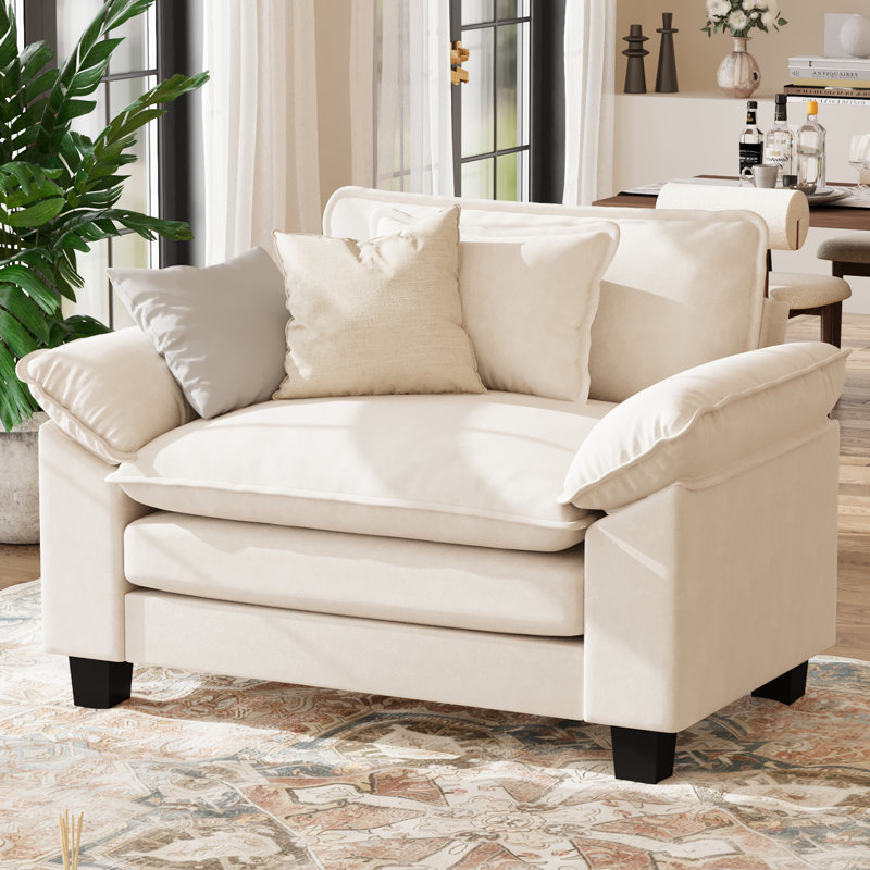 49.5'' W Oversized Accent Chair, Comfy Single Sofa Chair, Upholstered Reading Armchair With Accent Pillow & Removable Cushions-Beige