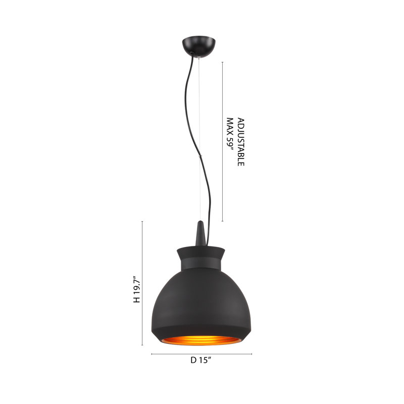 1-Light Black Bell Single Pendant With A Gold Interior