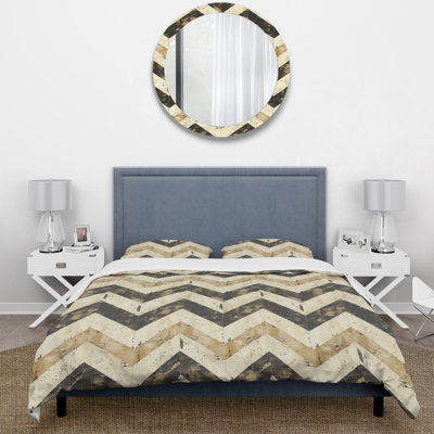 Ensemble de housse de couette noir beige Midcentury Chevron I - Midcentury