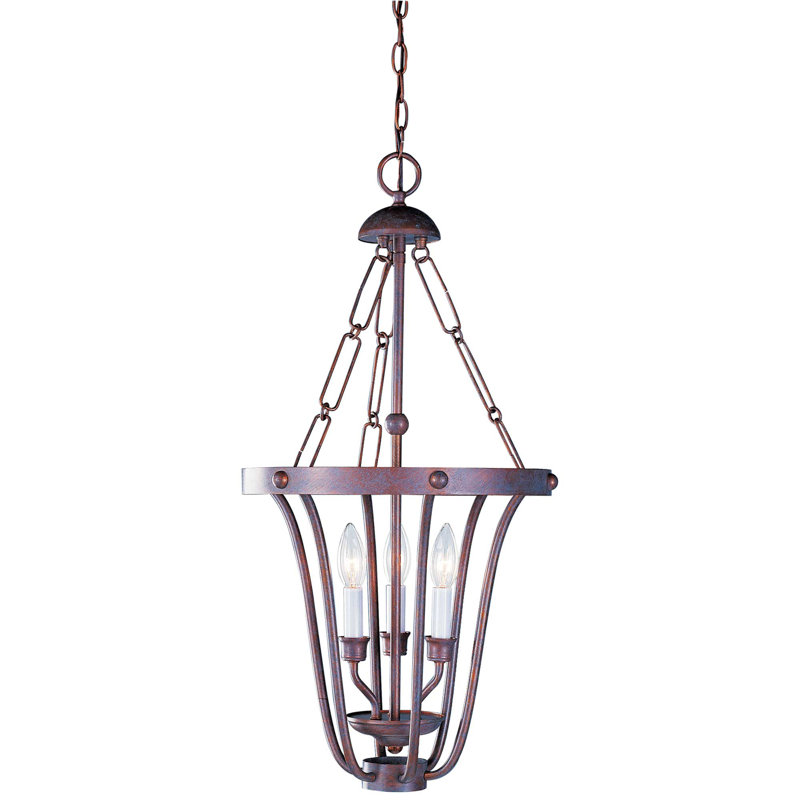Mini-luminaire suspendu de style lustre en cage 3 lumières avec bougeoir intérieur Minster