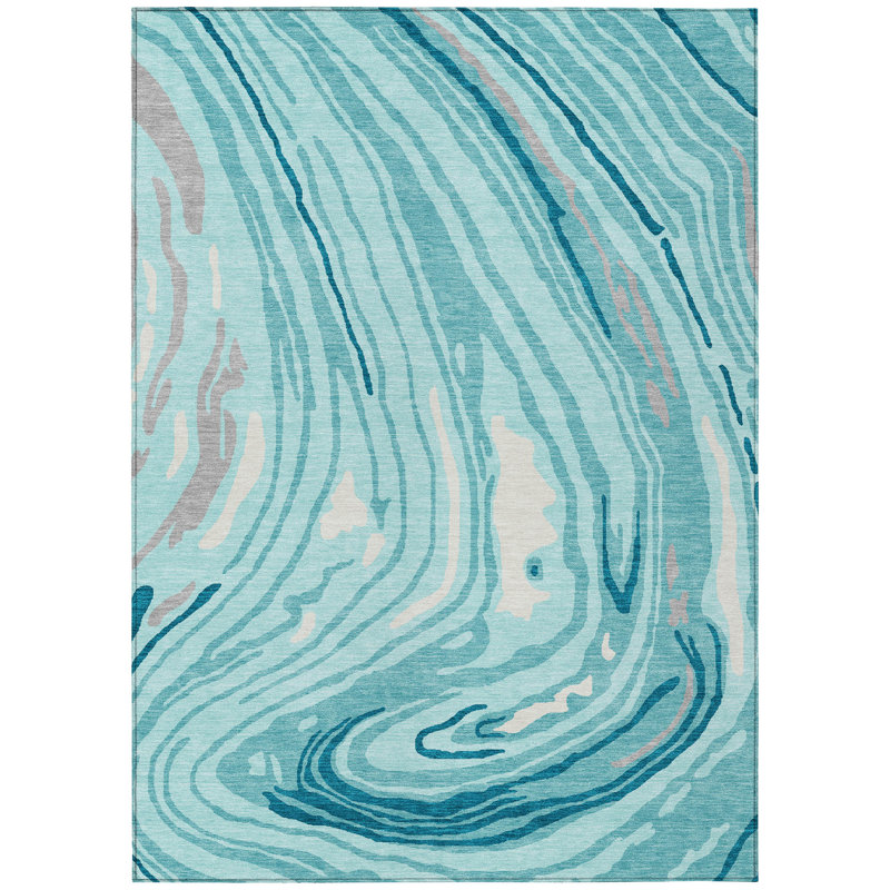 Avelia Teal Washable Indoor-Outdoor Rug - , 10' x 14'
