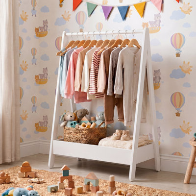 Kids Clothes Rack With Hanging Rail & Lower Storage Shelf For Bedroom And Playroom Organisation
