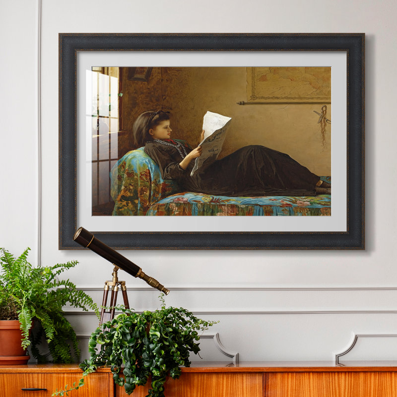 Nouvelles intéressantes, 1872 - Estampe encadrée sur mesure d'Eastman Johnson, 24x34 INNER SIZE, Framed Print with Mat