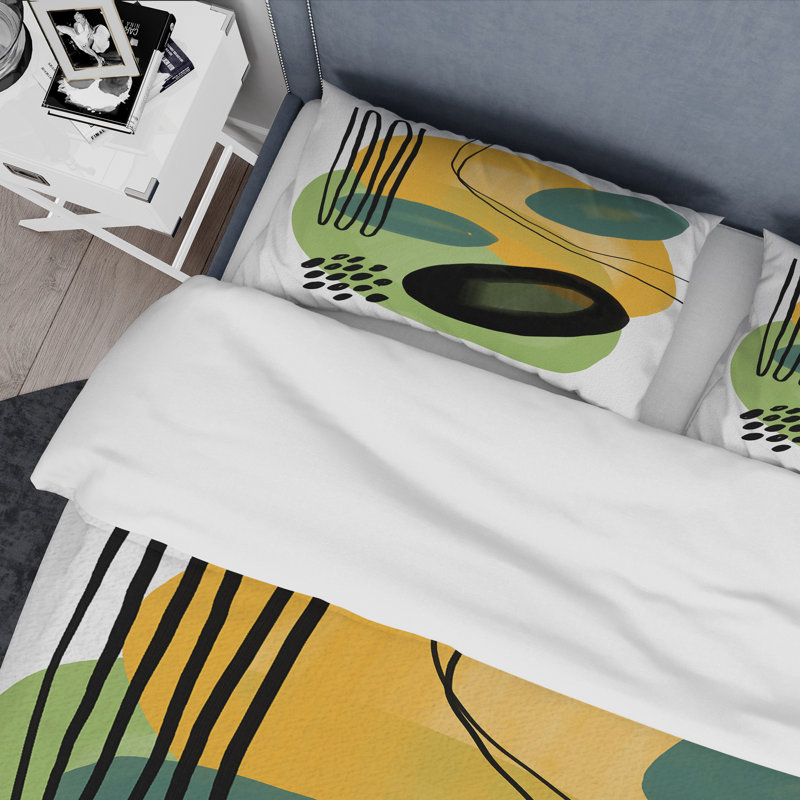 Ensemble de housse de couette en microfibre jaune / vert / blanc, Housse de couette simple + 1 taie décorative stan
