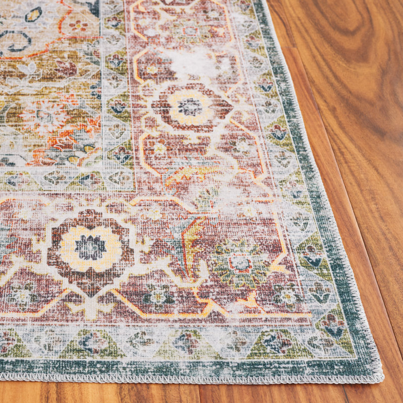Arizona Eckart Machine Washable Non-Slip Area Rug in Green & Beige, Rectangle 91 x 152 cm
