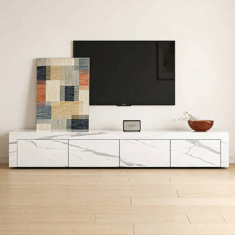 Meuble télé Minimalisme, H 13,77 po x L 78,74 po x l 15,74 po, Blanc / gris clair