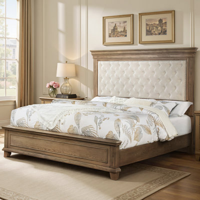 Deines Mid-century Solid Wood Bed Frame with Upholstered Chenille Headboard by Latitude Run