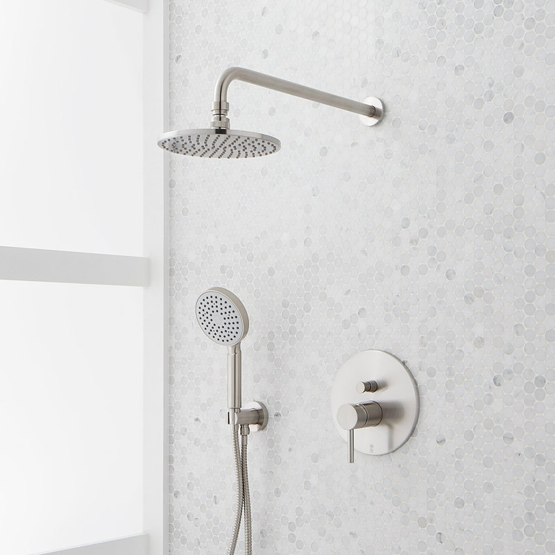 Lattimore Shower System with Rainfall Shower Head and Hand Shower - Rough In Included, Brushed Nickel