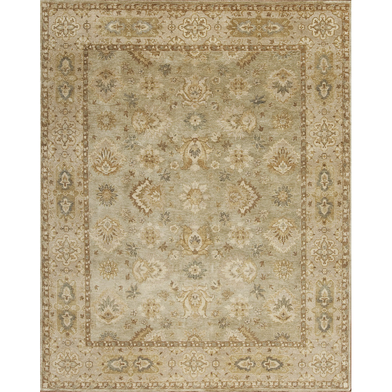 Tapis oriental sauge / beige en laine noué à la main Notting Hill, Rectangle 4 pi x 6 pi