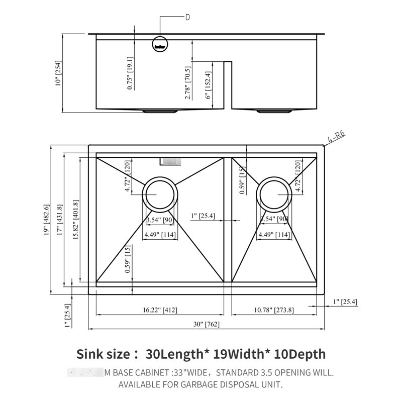 16 Gauge T304 Stainless Steel Double Bowl 60/40  30"X19" Undermount Kitchen Sink With 10" Deep Basin, Apron Front Design, Easy - Clean Drain, R10 Rounded Interior, Condensation Layer, Noise Reducing