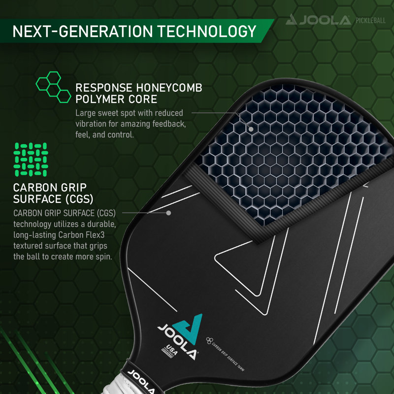 Joola Vision Pickleball Paddle With Textured Carbon Grip Surface Technology For Maximum Spin And Control With Added Power - Polypropylene Honeycomb Core Pickleball Racket - Cgs 14Mm