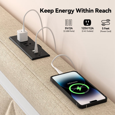 King Upholstered Bed Frame ith LED Light, Charging Station and Bluetooth Speaker
