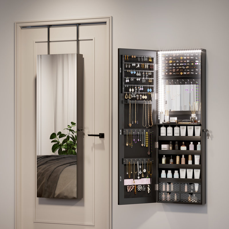 Armoire à bijoux avec miroir, Brun rustique