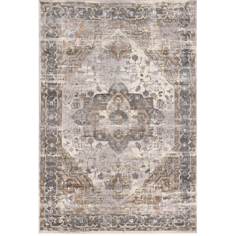 Tapis médaillon ivoire et brun 8 pi x 11 pi