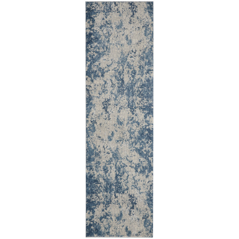 Abstract Gray/Blue Area Rug, Runner 2'2" x 7'6"