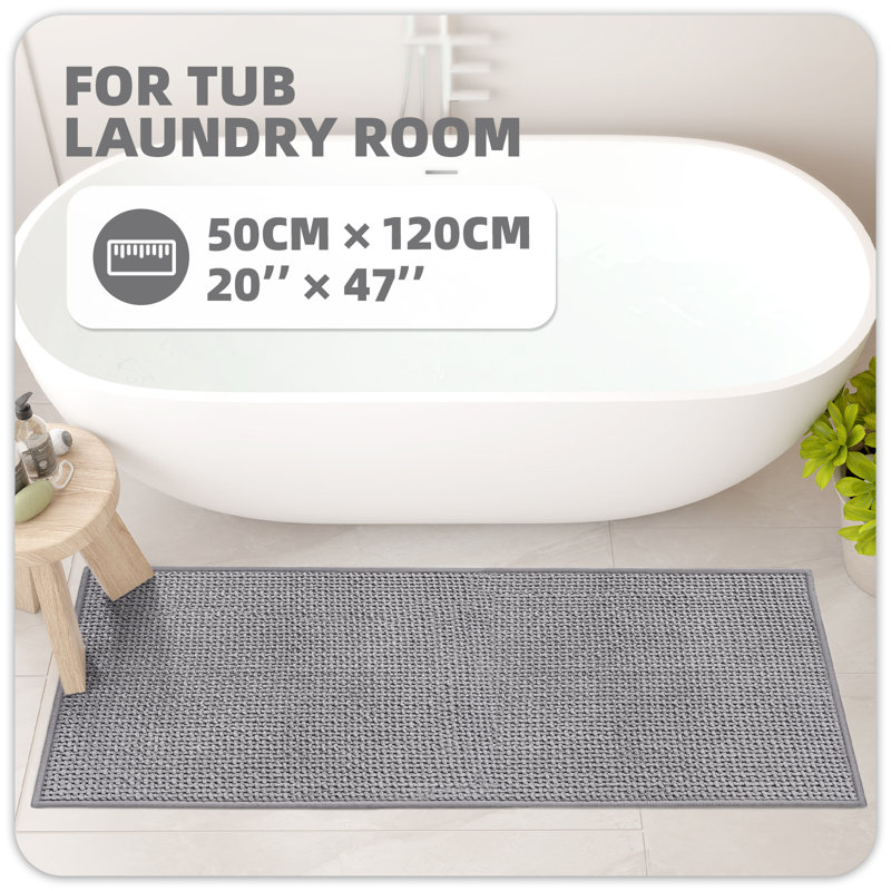 Idalee Bath Rug with Non-Slip Backing, Gray, 20''W x 47''L