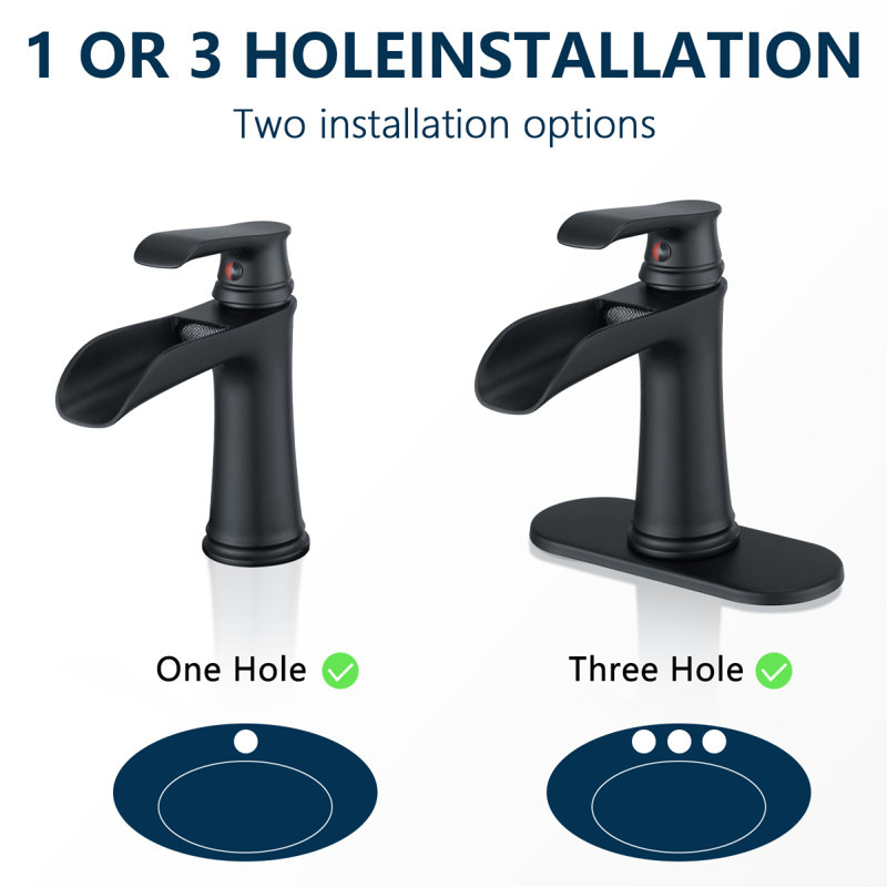 Sink Faucet With Deck Plate Waterfall Black With Pop Up Drain And Supply Lines Bathroom Faucets For Sink 1 Hole Or 3 Holes One Handle Faucets Vanity Bath Mixer Tap