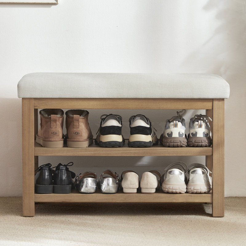 Banc de rangement pour chaussures rembourré Hahnville, Beige, H 21,3 po x l 31,5 po x P 13,8 po