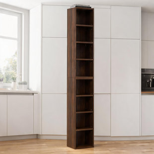 Grande tour de rangement multimédia multifonctionnelle étroite à 8 niveaux Tall, étagère réglable en panneau de fibres à densité moyenne de couleur brune pour le bureau