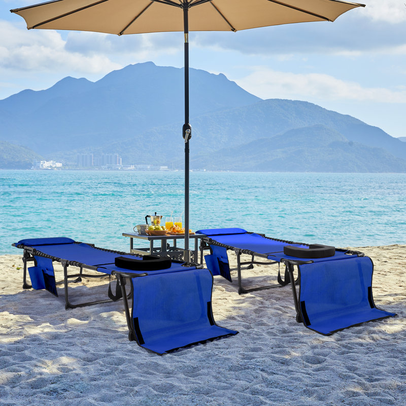 Outdoor Folding Tanning Chair Portable Beach Lounge Chair with Face Hole and Adjustable 5-Position, Blue
