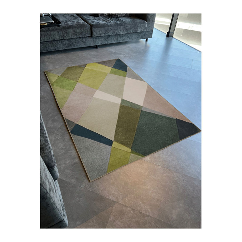 Tapis décoratif moderne à motif géométrique vert, Tapis de couloir 2 pi 6 po x 9 pi 10 po inclus