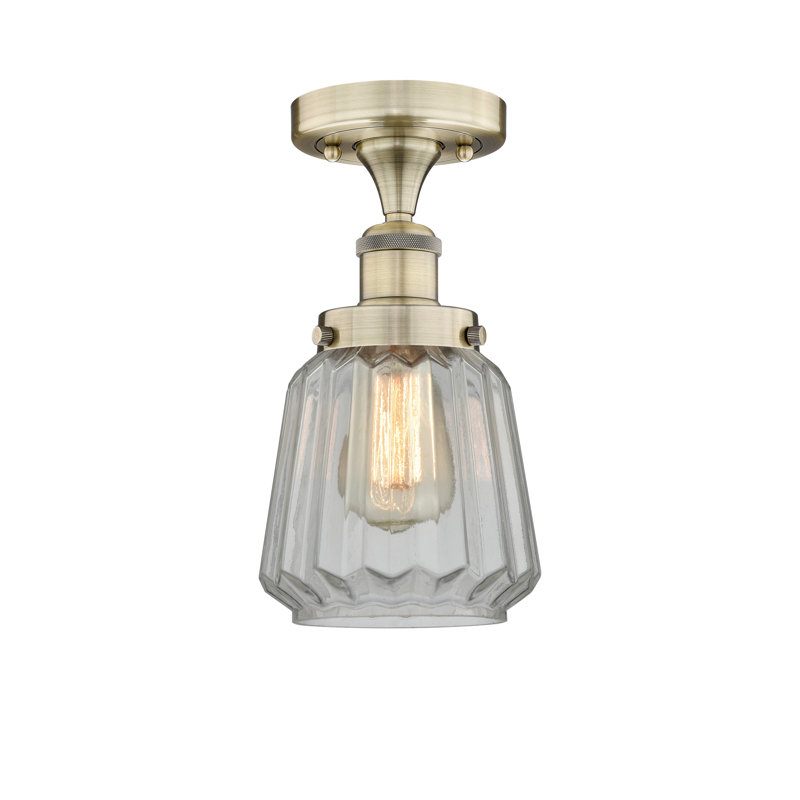 Kemmel Glass Semi Flush Mount, Clear, Antique Brass