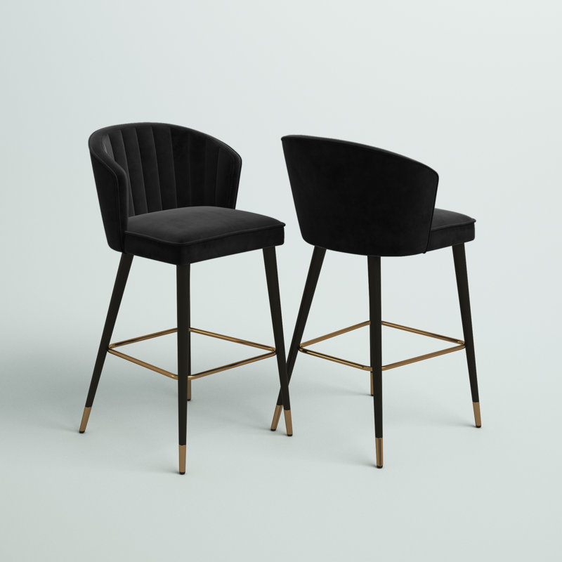Cassie 27.3" Bar Stool, Black Velvet
