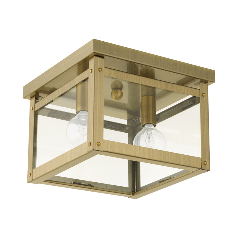 Amores Glass Flush Mount, Antique Brass