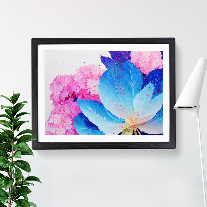 Hydrangea Flower Splash Vol.2 - Single Picture Frame Painting, 34cm H x 46cm W x 2cm D, Black