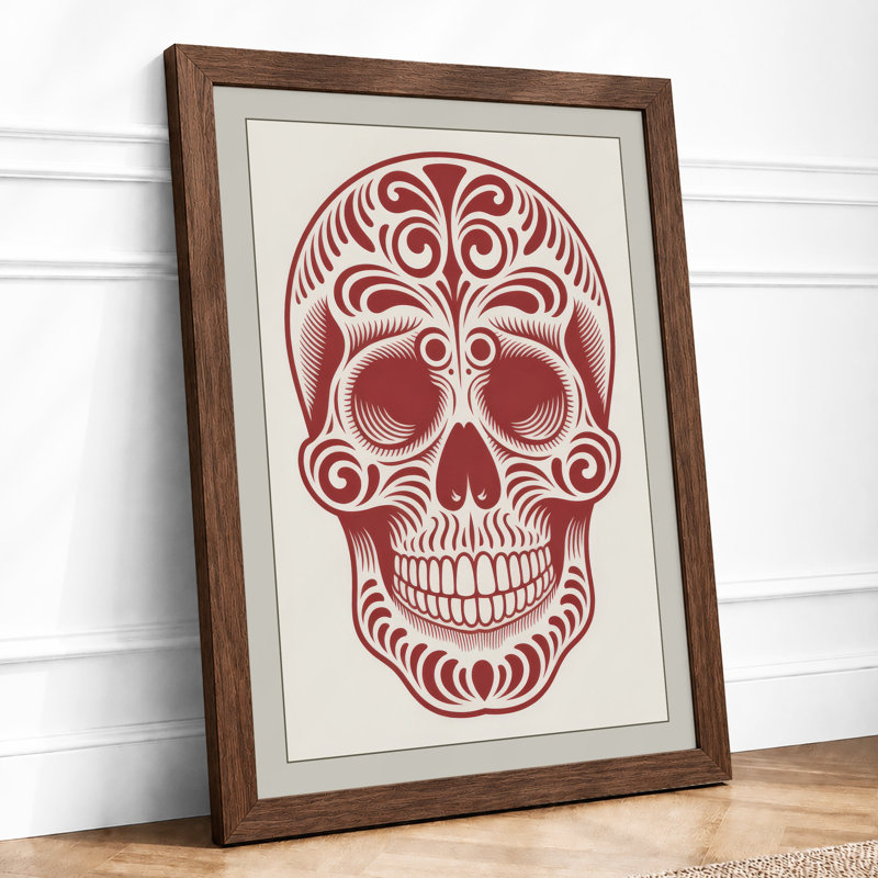 Ornamental Skull Art Deco - Framed Print, A3 - 42.0 x 29.7 cm, Walnut