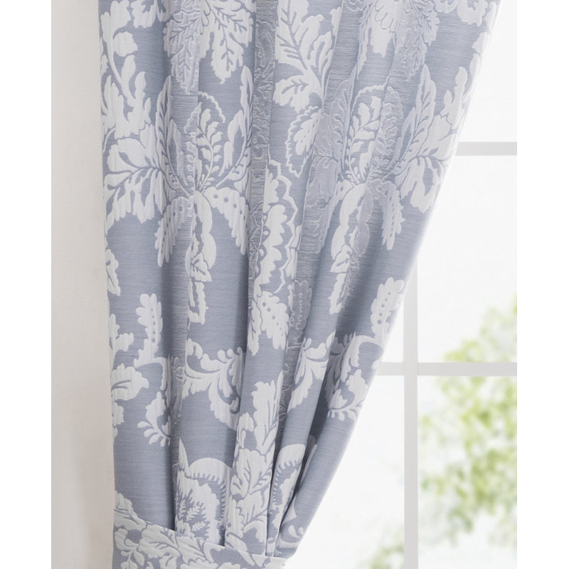 84" Light-Filtering White and Periwinkle Polyester Floral Drapery Panels
