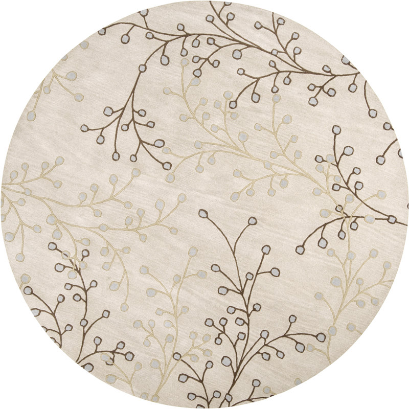 Elsberry Floral Handmade Tufted Wool Area Rug, Round 4'