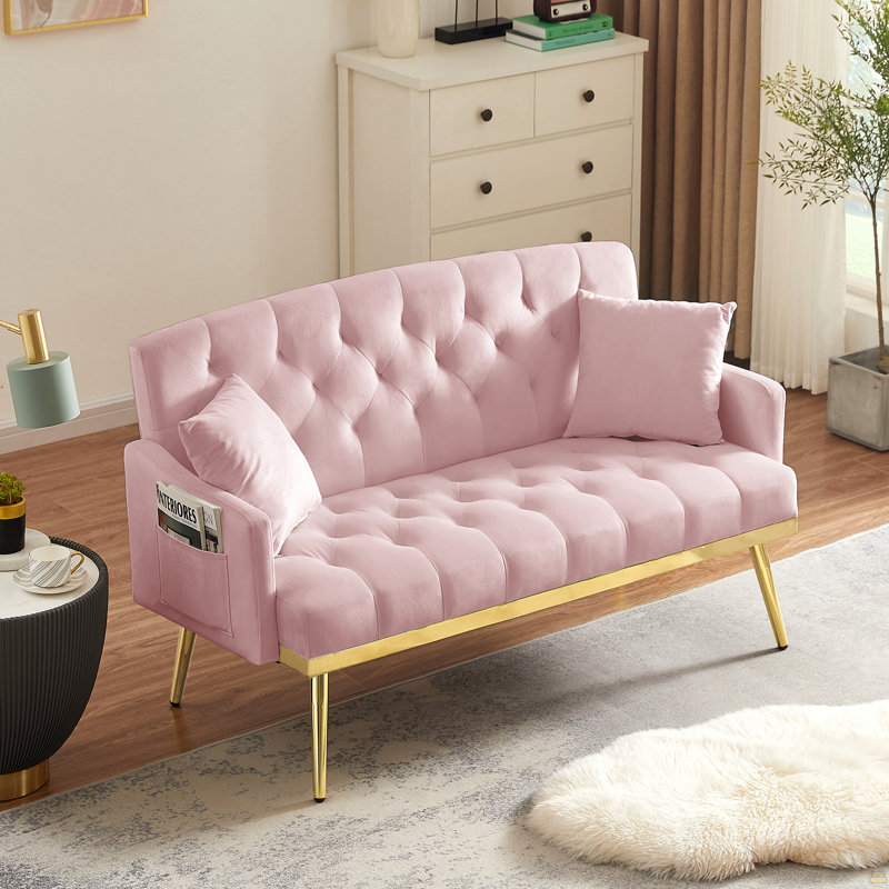 Velvet Small Sofa With Gold Metal Legs