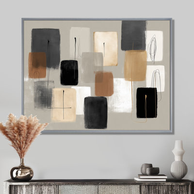 Formes noires avec mélange abstrait de minimalisme gris - impressions sur toile minimalisme, art mural gris minimaliste