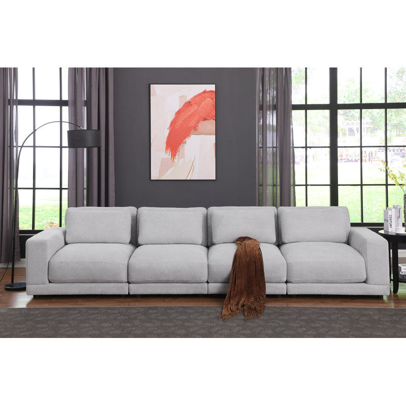 135 " Velvet and Linen Blend Sofa, Beige
