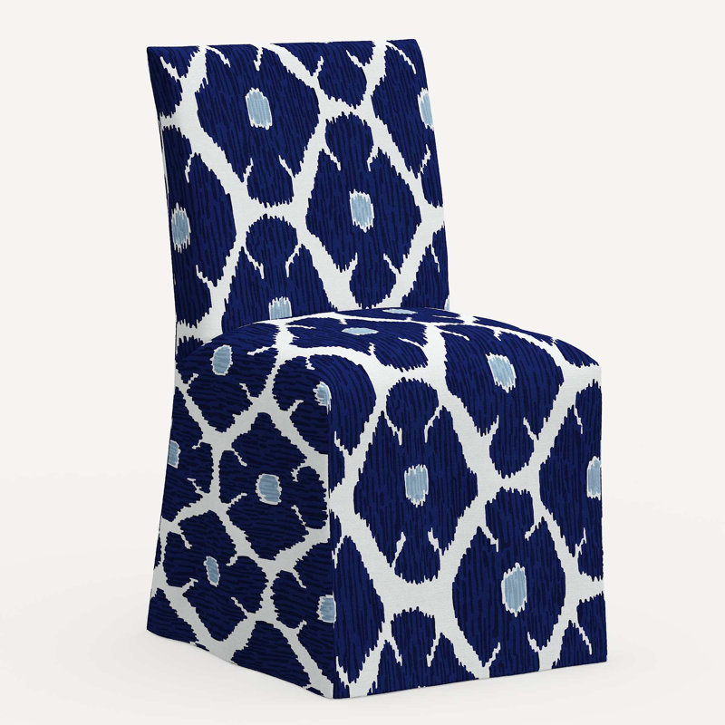 Sadia Slipcover Chair, Jr Poppy Indigo Geometric Linen