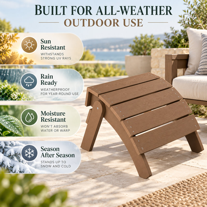 HIPS Adirondack Ottoman, All-Weather Classic Plastic Outdoor Adirondack Folding Ottoman , Teak