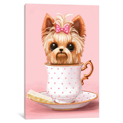 Yorkie In A Teacup by Melanie Schultz - Wrapped Canvas Painting