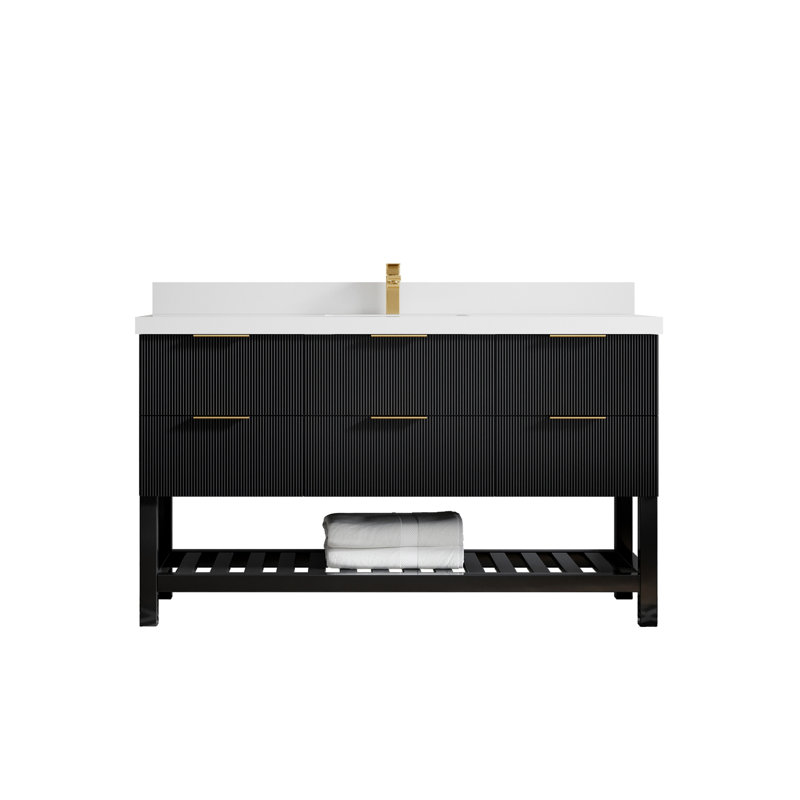 60'' Single Bathroom Vanity with Quartz Top, White