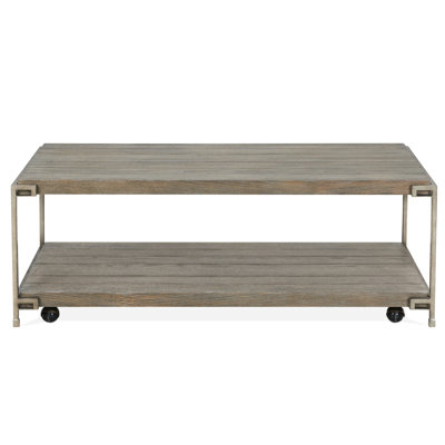 Coffee Table With Metal - Aged Graphite Decor, Hardwood Solid & Oak Veneer, Mobile , Fixed Shelf, 50"W X 26"D 18"H Wood For Lounge Hardwood, Attractiv