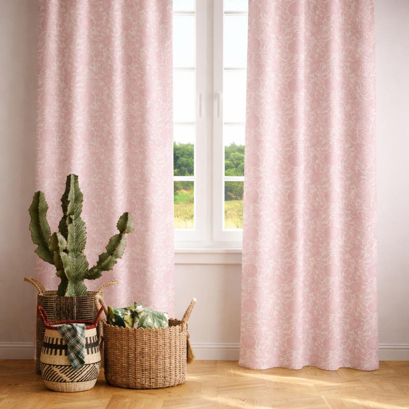 Rideaux floraux modernes de style Mid-Century rose, L 50 po x L 90 po