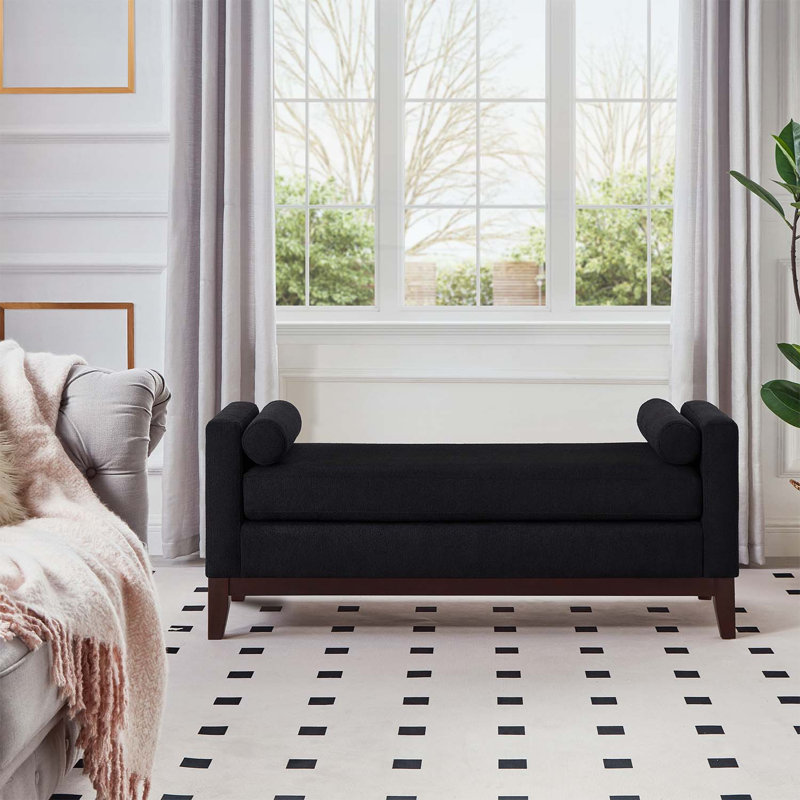 Élégant banc rembourré avec 2 coussins, Noir