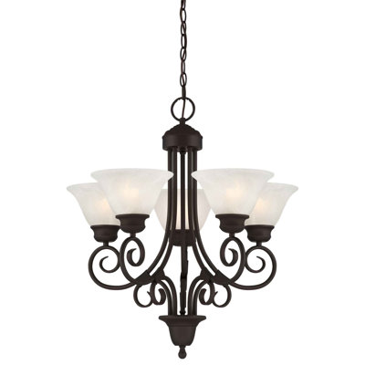 Sawyers 5-Light Classic/Traditional Indoor Hanging Chandelier with Alabaster Glass Bell Shades