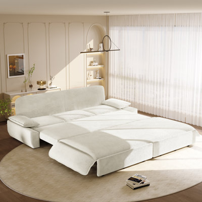 3-In-1 Convertible King Size Pull Out Sofa Bed, Multi-Functional Corduroy Upholstery For Comfort And Space Efficiency