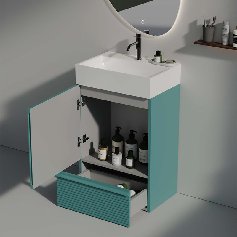 Meuble-lavabo autoportant pour salle de bain moderne 20 po avec lavabo en céramique Gada, Turquoise