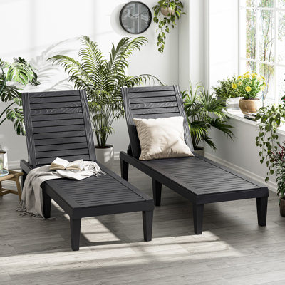 Outdoor Chaise Lounge Chair Set of 2, 5-Positions Adjustable Pool Lounge Chair