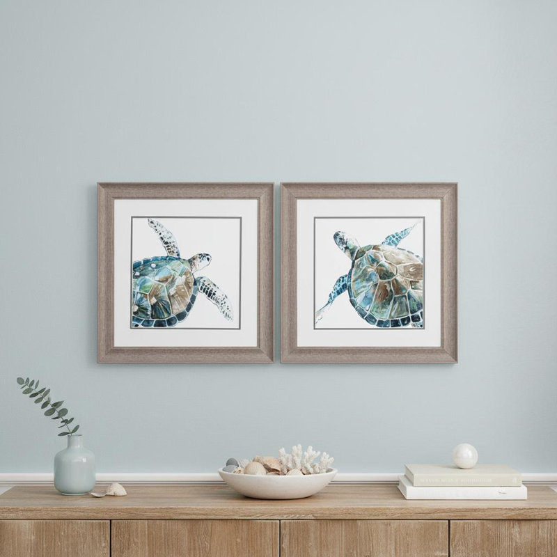 Set Of Two Neutral Sea Turtle Brown Framed Print Wall Art